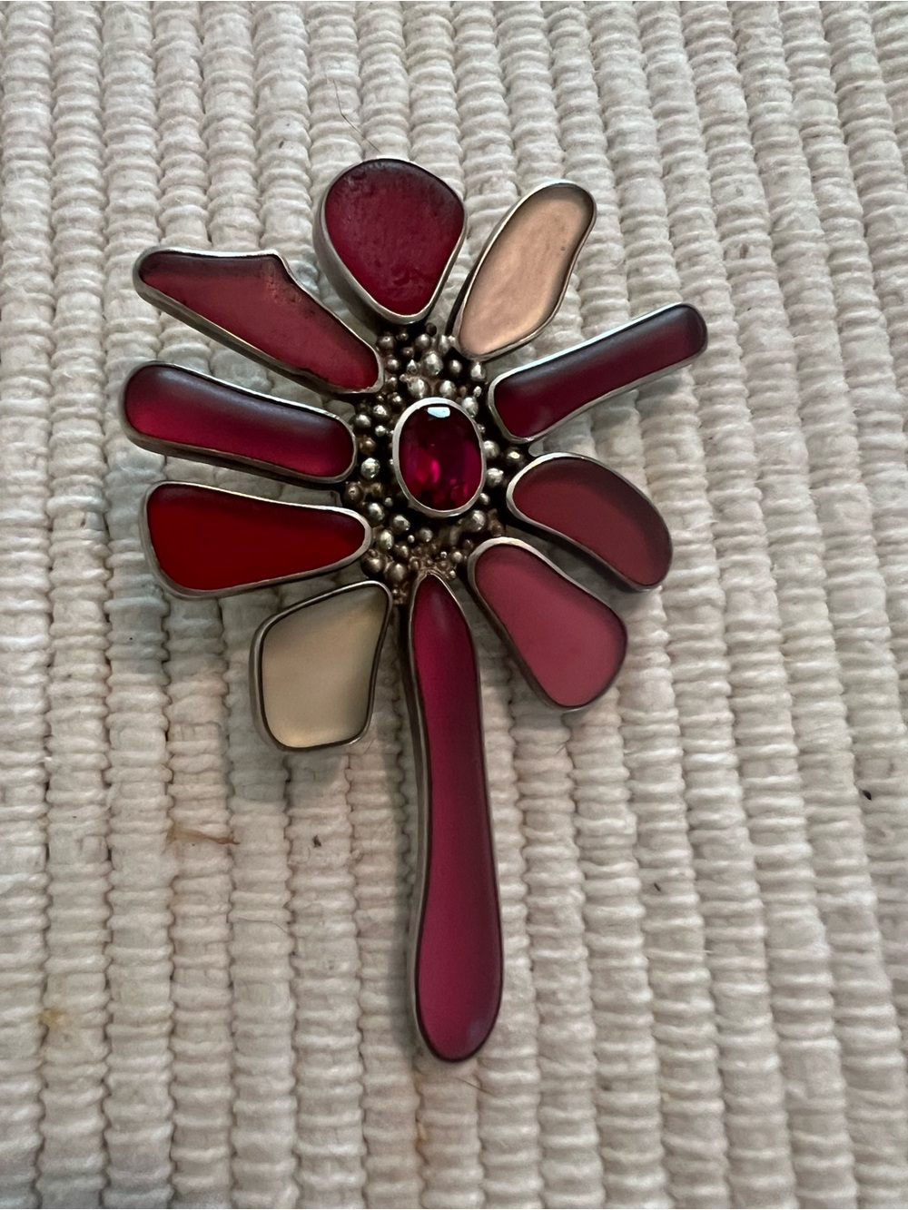 NEW RARE Sonja Grondstra 925 Sea Glass Flower Pendant One of a kind